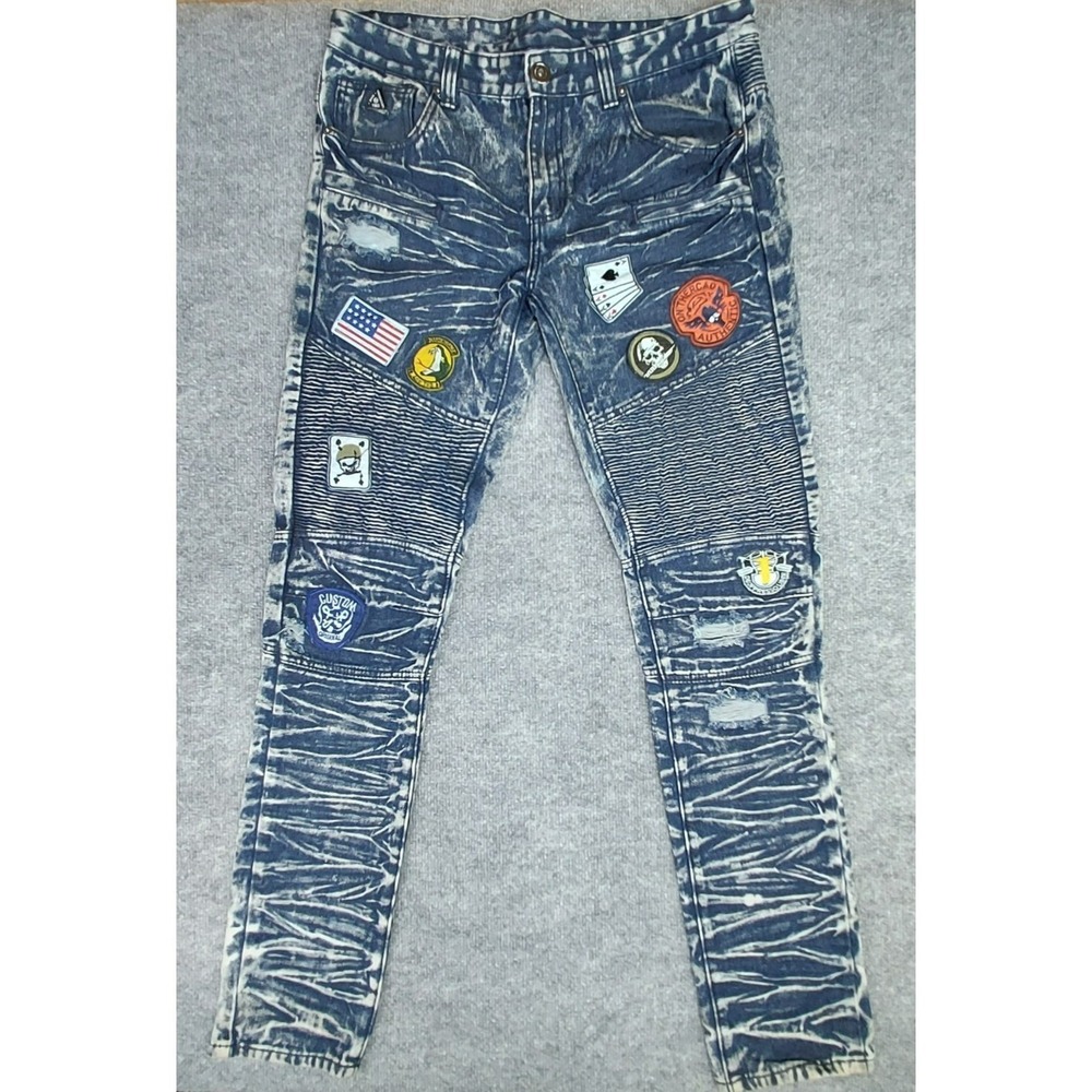 Y2K Rare DNM Collection Jeans 34 Blue Denim Acid Wash Patchwork Jeans Blue EUC